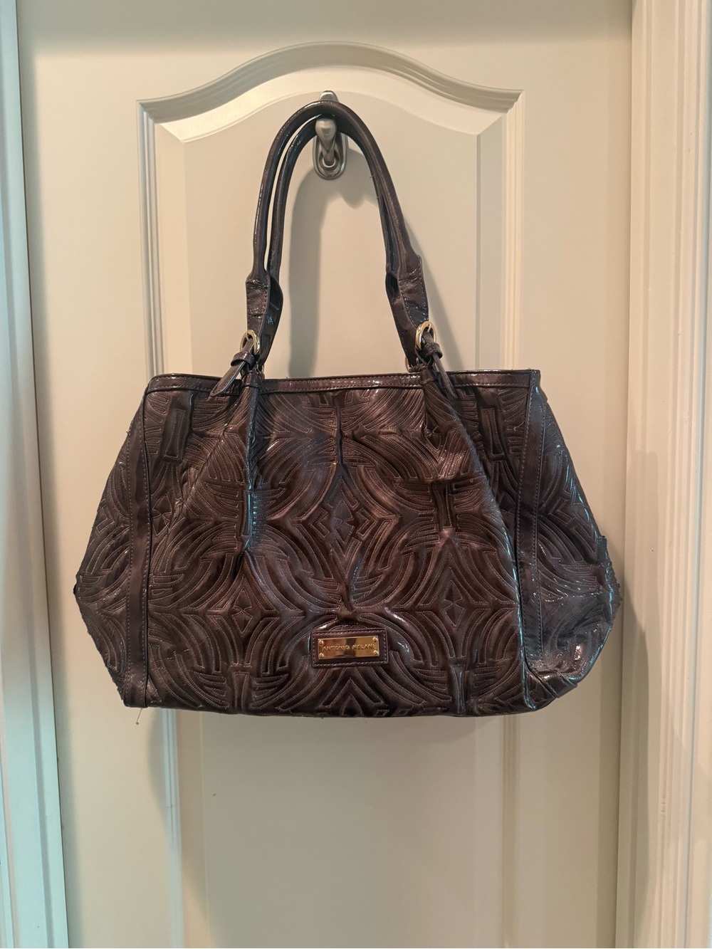 Antonio Melani Embossed Tote Bag in Dark Brown